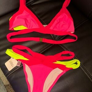 Agent provocateur neon Pink and Yellow Bikini Set